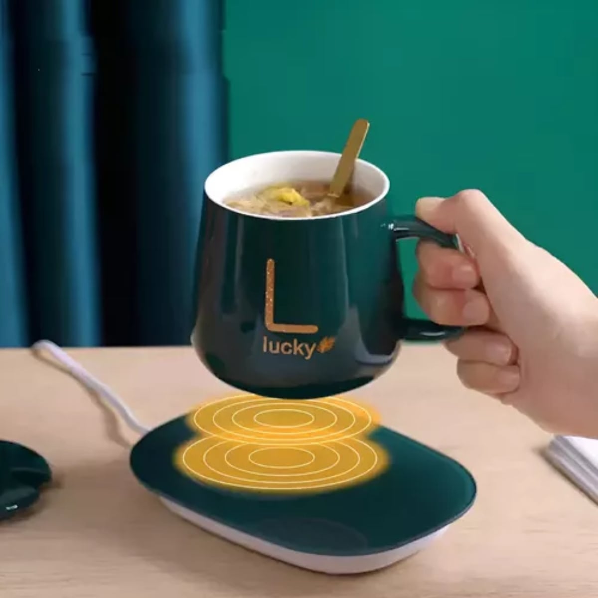 TAZA DE CAFÉ Y PLATO CON CALENTAMIENTO ELÉCTRICO - VERDE - 2