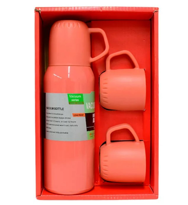 SET TERMO DE ACERO INOXIDABLE 500ML + 3 TAZAS - NARANJA - 2
