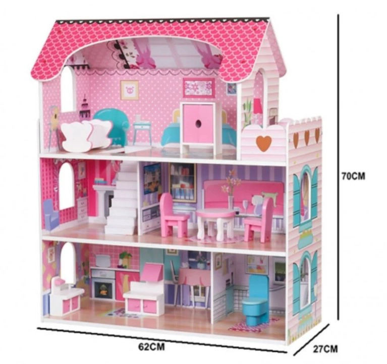 CASA DE MUÑECAS CLASICA DE MADERA ROSADA CON ACCESORIOS - 5