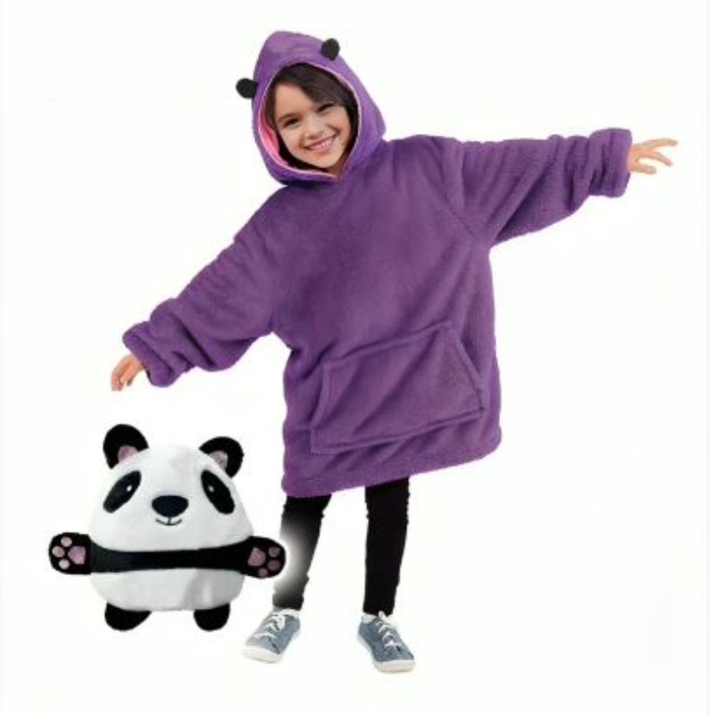 POLERÓN PELUCHE INFANTIL CON CAPUCHA MASCOTAS DIVERTIDAS - PANDA - 1