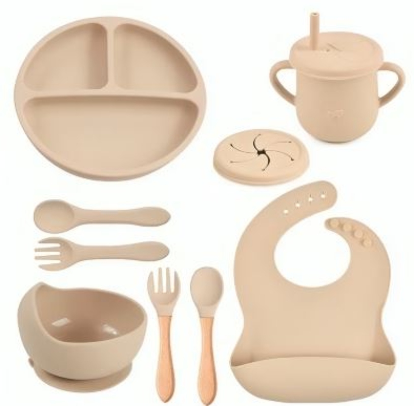 SET ALIMENTACIÓN SILICONA LIBRE BPA 9 PIEZAS ANTIDESLIZANTE - BEIGE - 1