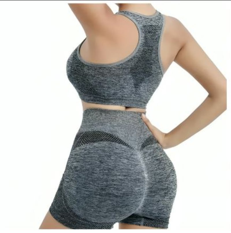 CONJUNTO DEPORTIVO PARA GYM MUJER OEM YOGA PETO Y SHORT LEVANTA GLUTEO - GRIS - 1