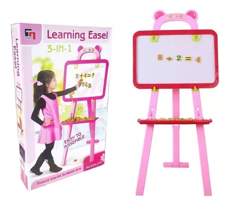 PIZARRA 2 EN 1 INFANTIL EN COLOR ROSADO CON SUPERFICIE PARA PINTAR Y DIBUJAR - 3