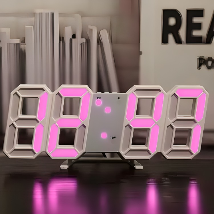 RELOJ DESPERTADOR BRILLANTE DIGITAL 3D DE MESA Y PARED - 4