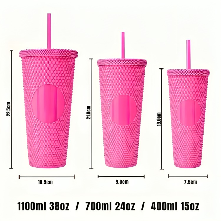 PACK DE 3 VASOS TUMBLER TIPO STARBUCKS ROSA - 1