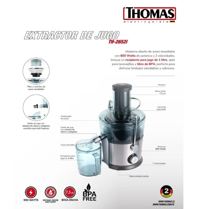 EXTRACTOR DE JUGO THOMAS TH-2652I - 4