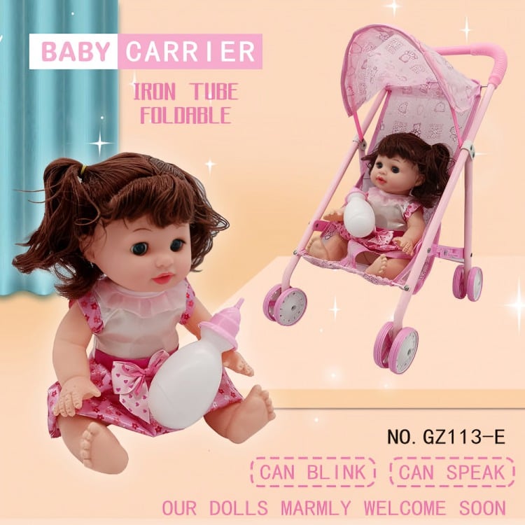 COCHE BEBE SIMPLE METALICO, CON LA MUÑECA INCLUIDA - 1