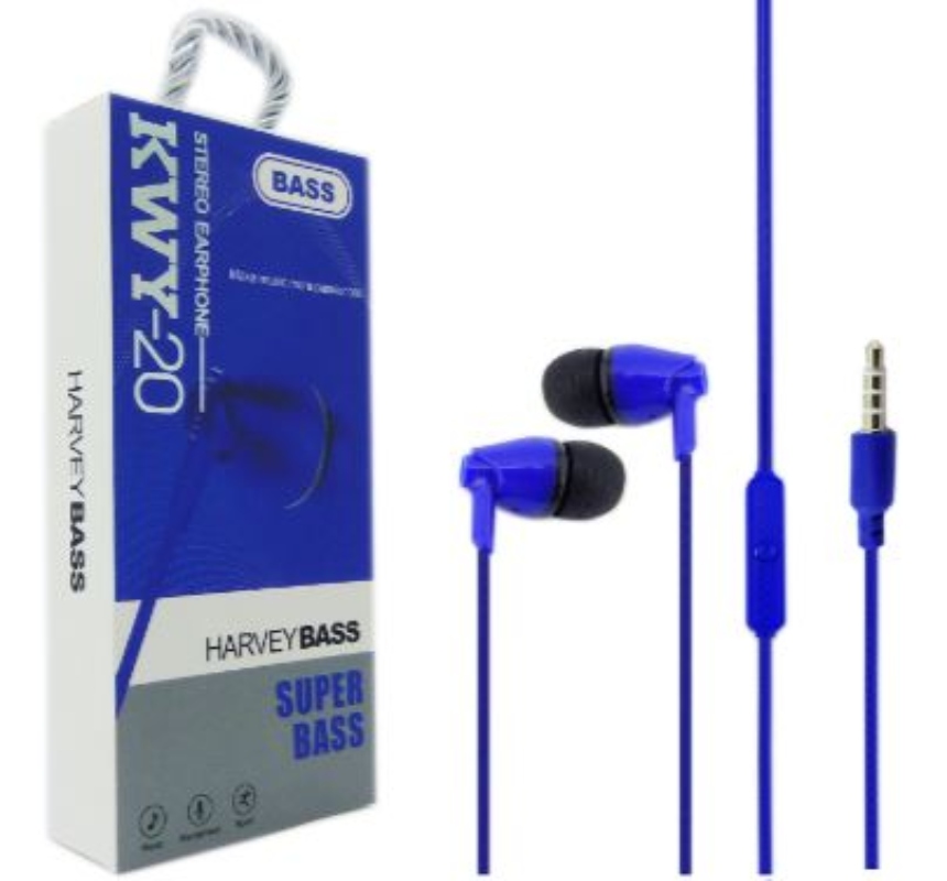 AUDIFONO IN EAR CON MICROFONO, KWY-20, COLORES, EN CAJA. - 2