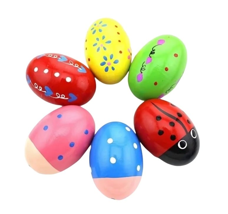 SET 2 HUEVOS SONAJERO MULTICOLOR SHAKER JUGUETE MADERA - 4