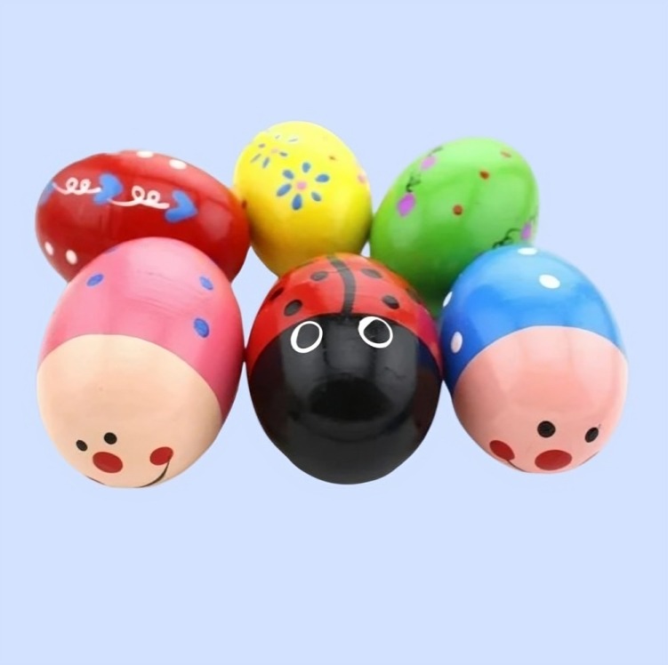 SET 2 HUEVOS SONAJERO MULTICOLOR SHAKER JUGUETE MADERA - 5