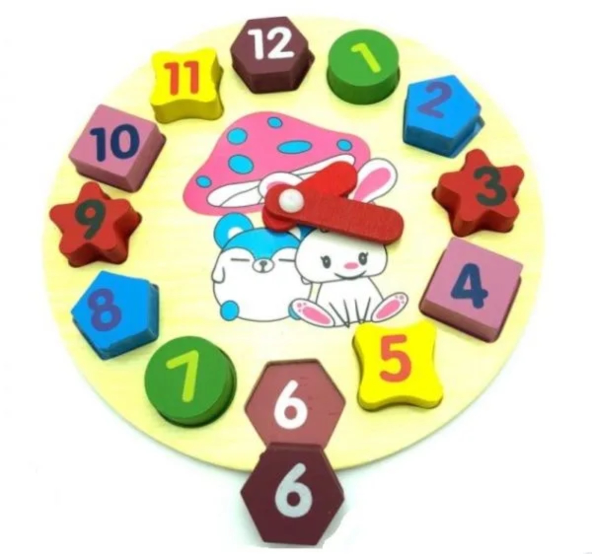 RELOJ BLOQUE MULTICOLOR ENHEBRADOR JUGUETE MADERA - 1