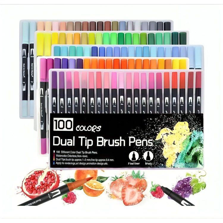 100 MARCADORES DOBLE PUNTA TIPO PINCEL COLORES - 1