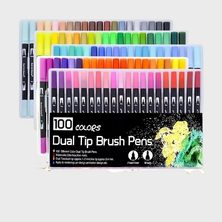 100 MARCADORES DOBLE PUNTA TIPO PINCEL COLORES - 2
