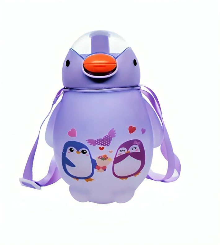 BOTELLA AGUA PINGUINO KAWAII CON STICKERS LILA - 2