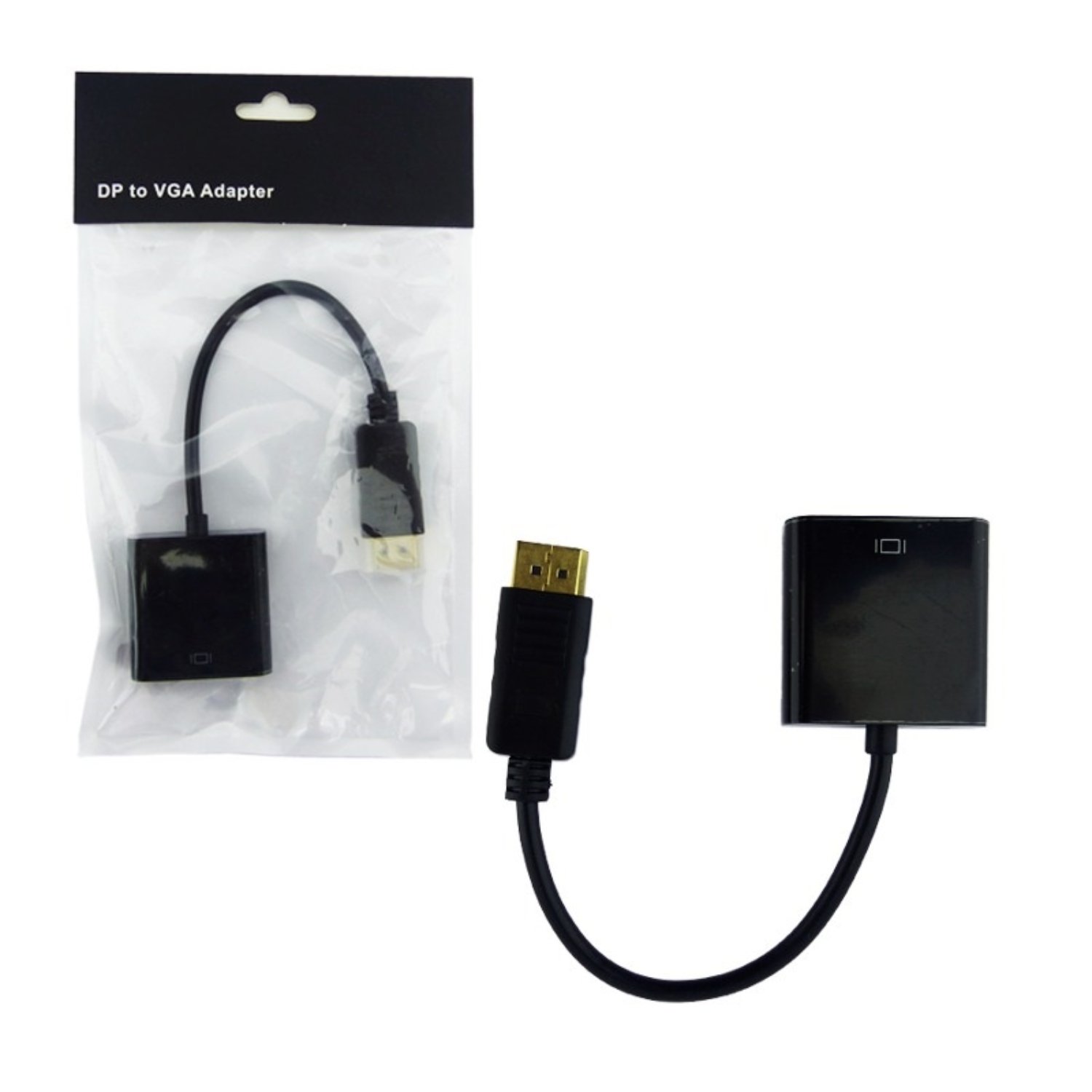 CONVERTIDOR CABLE DE DISPLAY PORT MACHO A VGA HEMBRA NEGRO EN BOLSA - 1