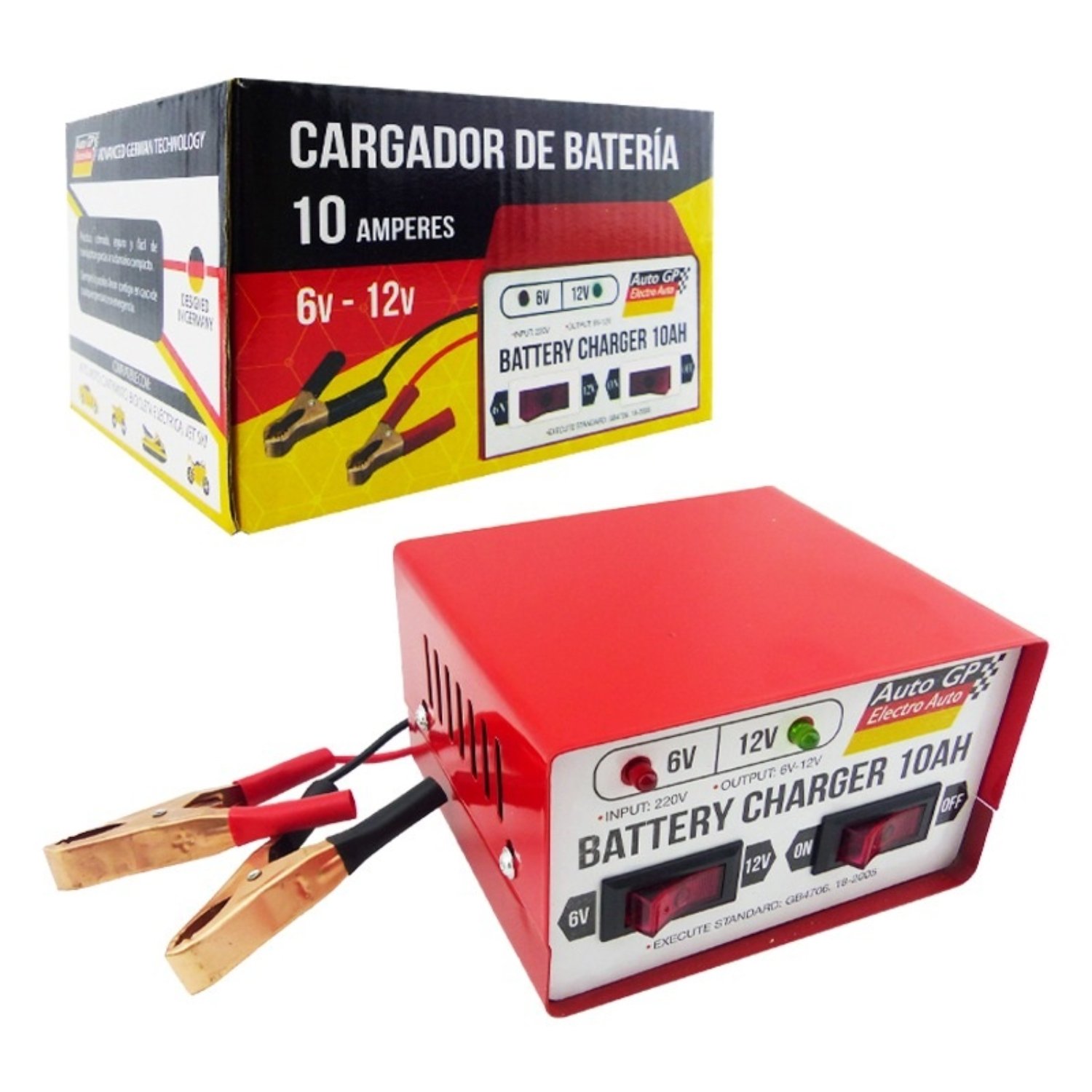 CARGADOR DE BATERIA 10 AMP AUTOGP 6-12 VOLT ALTA CALIDAD EN CAJA - 2