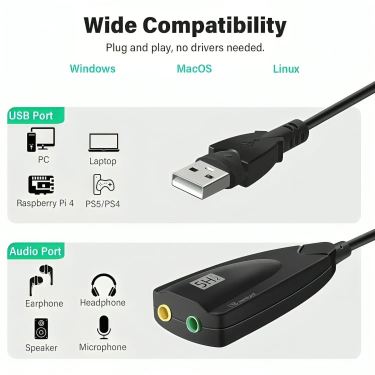 TARJETA DE SONIDO USB 3D VIRTUAL 5HV2 7.1 - 3