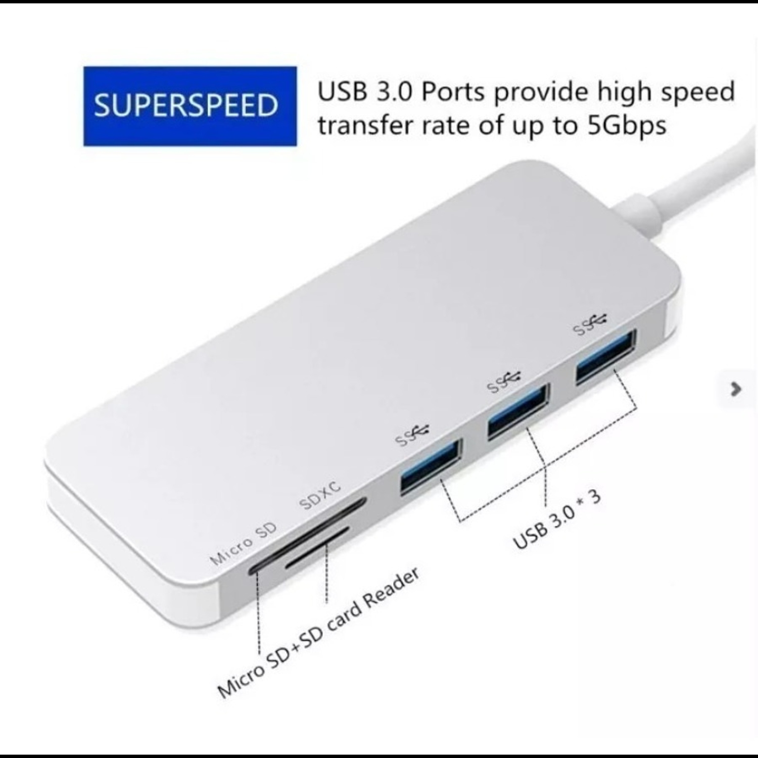 ADAPTADOR TYPE C TIPO C 3 X USB 3.0, TF, MICRO SD - 1