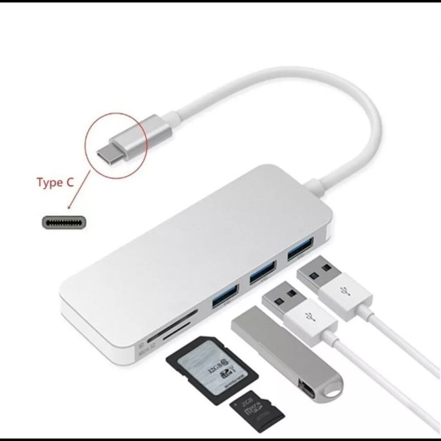 ADAPTADOR TYPE C TIPO C 3 X USB 3.0, TF, MICRO SD - 2