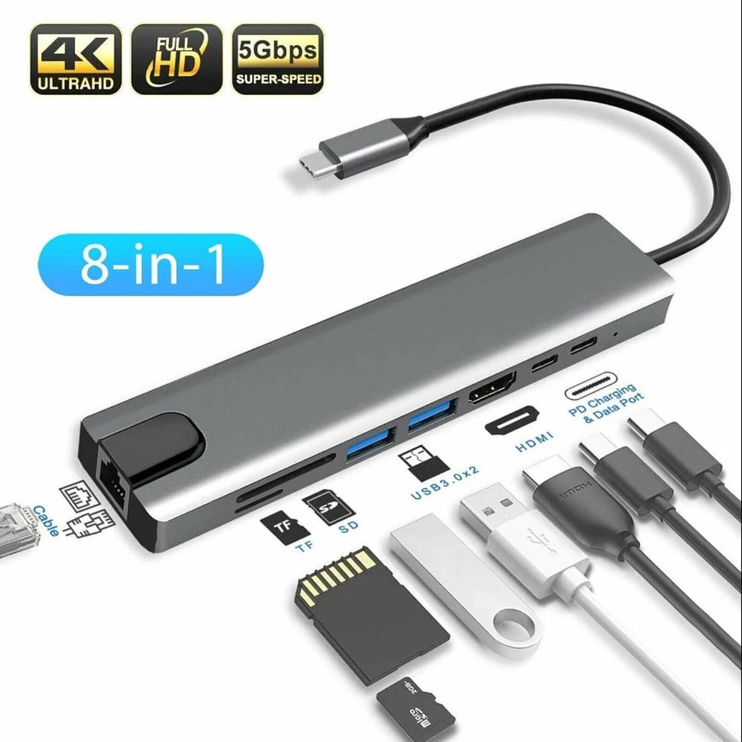 ADAPTADOR MULTIPUERTO HUB TIPO C 8 EN 1 - 1