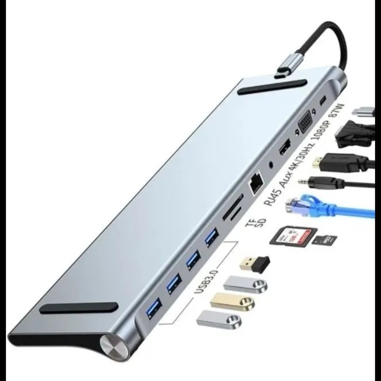 ADAPTADOR HUB 11 EN 1 USB TIPO C USB-C HDMI VGA USB LAN SD - 4
