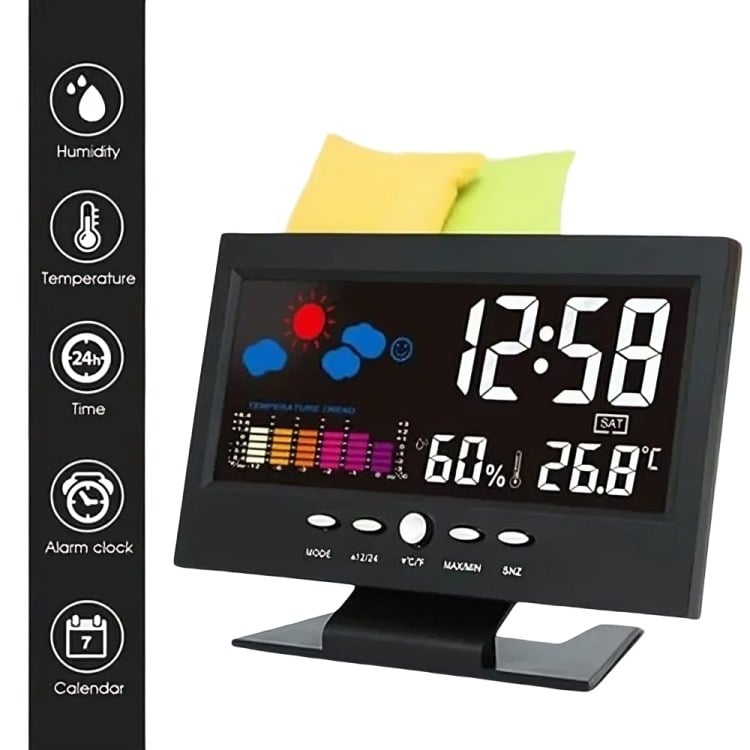 RELOJ DESPERTADOR LCD A COLOR LUZ TEMPERATURA CJ8082T - 2