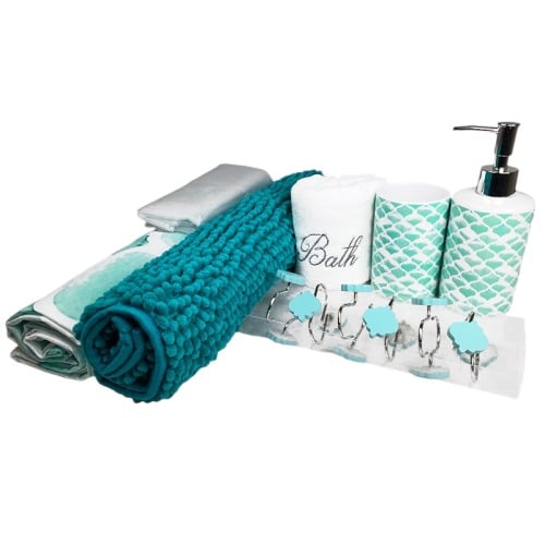 SET DE BAÑO EMA 18 PIEZAS TURQUESA VERDE AGUA DORAL - 2