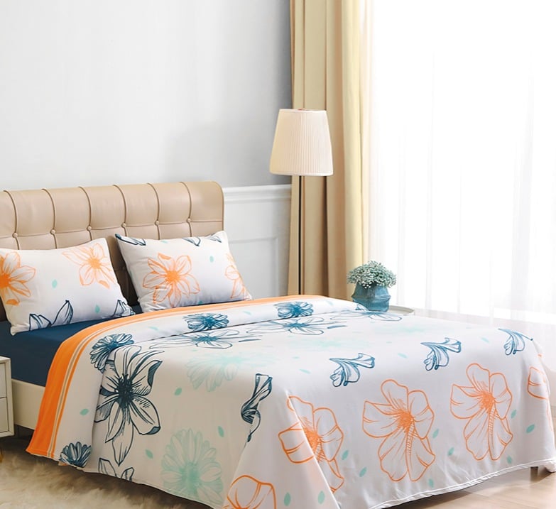 SÁBANAS DE POLAR COMPOSÉ 2 PLAZAS /FLOR EN COLOR BLANCO CORAL AZUL – DORAL - 1
