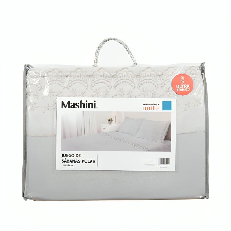 JUEGO DE SÁBANAS POLAR LISA BRODERIE 1.5 PLAZAS / GRIS – MASHINI - 3