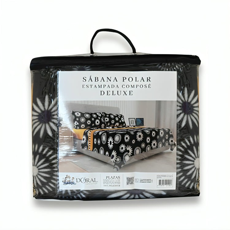 SÁBANAS POLAR COMPOSÉ 1.5 PLAZAS / FLOR EN COLOR NEGRO SALMÓN – DORAL - 2