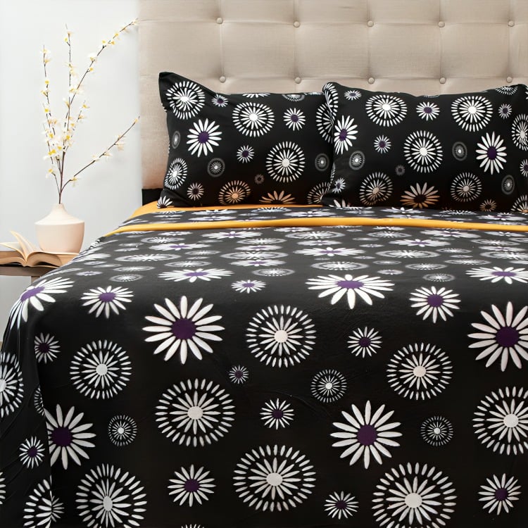 SÁBANAS POLAR COMPOSÉ 1.5 PLAZAS / FLOR EN COLOR NEGRO SALMÓN – DORAL - 3