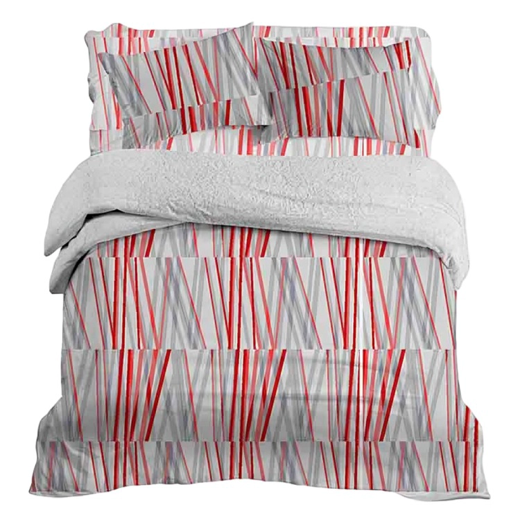 PLUMÓN SHERPA + SÁBANA MICROFIBRA DE 2 PLAZAS LÍNEAS EN COLOR ROJOS - 1