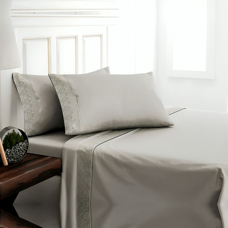 SÁBANAS MICROFIBRA BRODERIE SANTORINI 2 PLAZAS BEIGE - 2