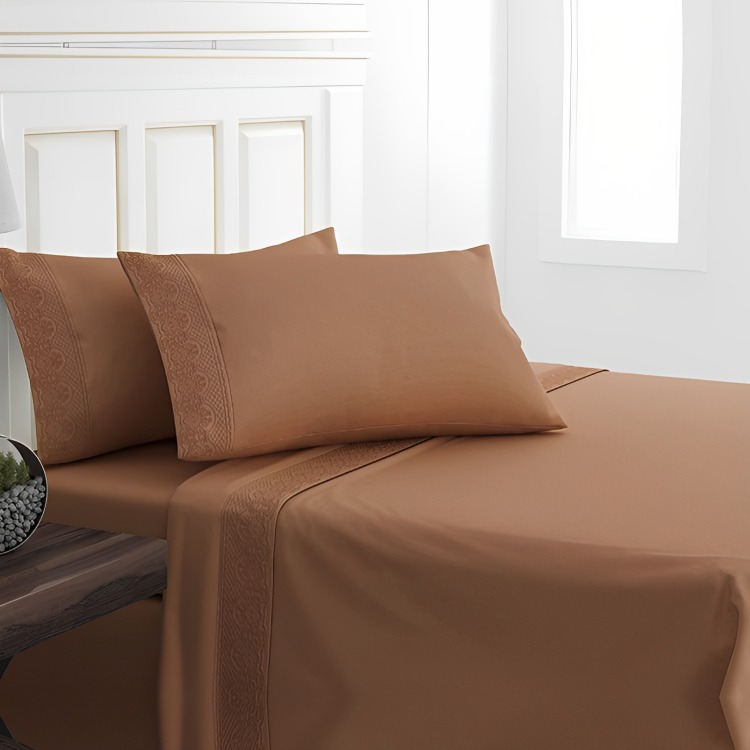 SÁBANAS MICROFIBRA BRODERIE SANTORINI 2 PLAZAS TERRACOTA - 1