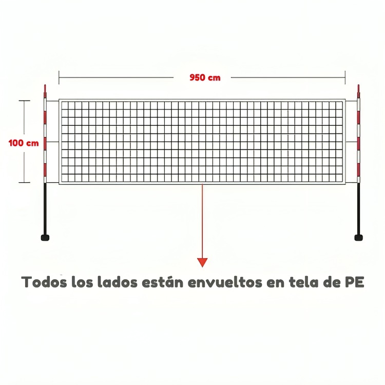 RED MALLA DE VOLEY 950CM X 100CM BORDE CUBIERTO - 2