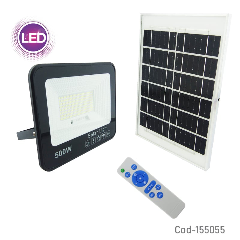 PROYECTOR SOLAR LED 500W CON PANEL SOLAR PVC 200 LED CONTROL REMOTO - 1