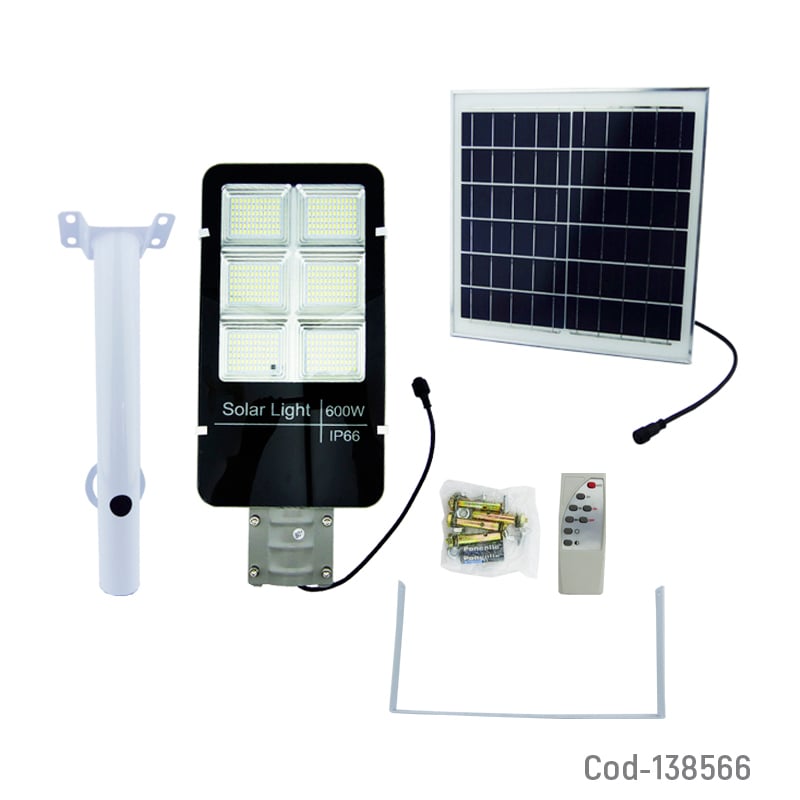 FOCO CON BRAZO SOLAR 600W METAL 394 LED 6 PLACAS CON CONTROL 21X49CM - 3