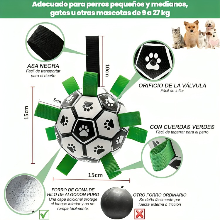 PELOTA PARA PERRO CON AGARRE JUGUETE PERRO PELOTA 15CM - 5