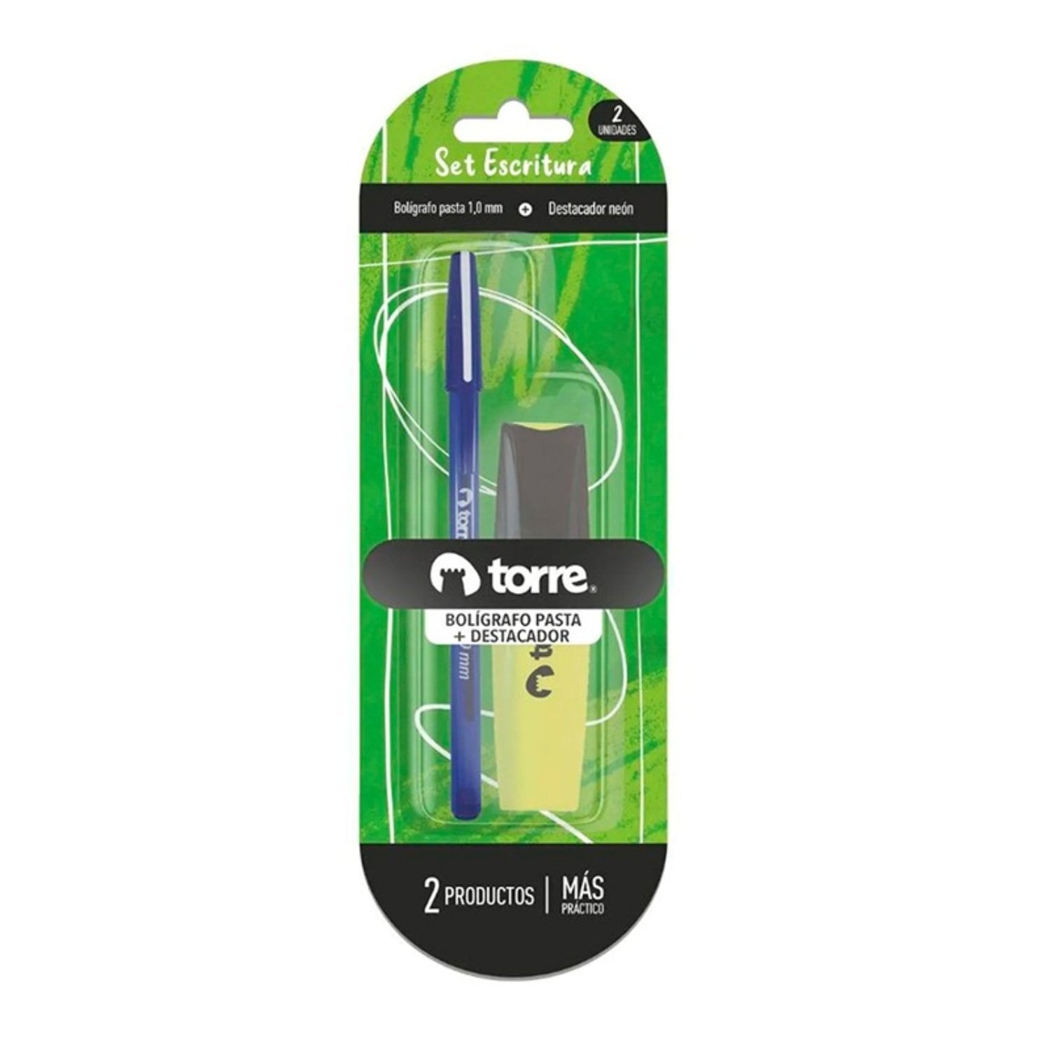 PACK X 4 BLISTER DESTACADOR + BOLIGRAFO AZUL – TORRE - 1