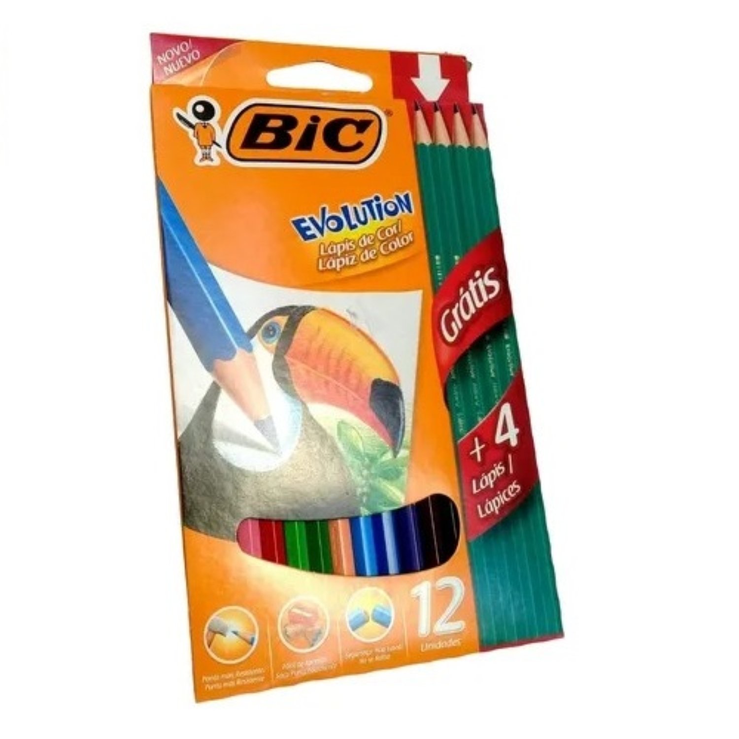 PACK X 4 LAPICES DE COLORES EVOLUTION 12 UNIDADES + 4 LAPICES GRAFITO – BIC - 1