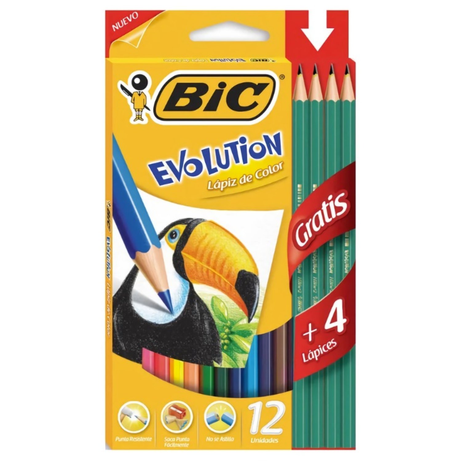 PACK X 4 LAPICES DE COLORES EVOLUTION 12 UNIDADES + 4 LAPICES GRAFITO – BIC - 3