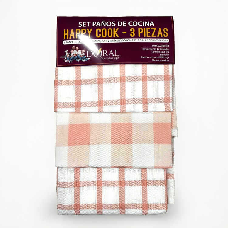 SET 3 PAÑOS DE COCINA HAPPY COOK ROSA - 3