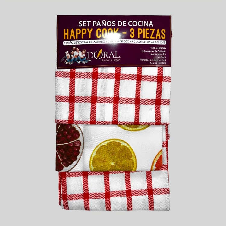 SET 3 PAÑOS DE COCINA HAPPY COOK ROJO - 2