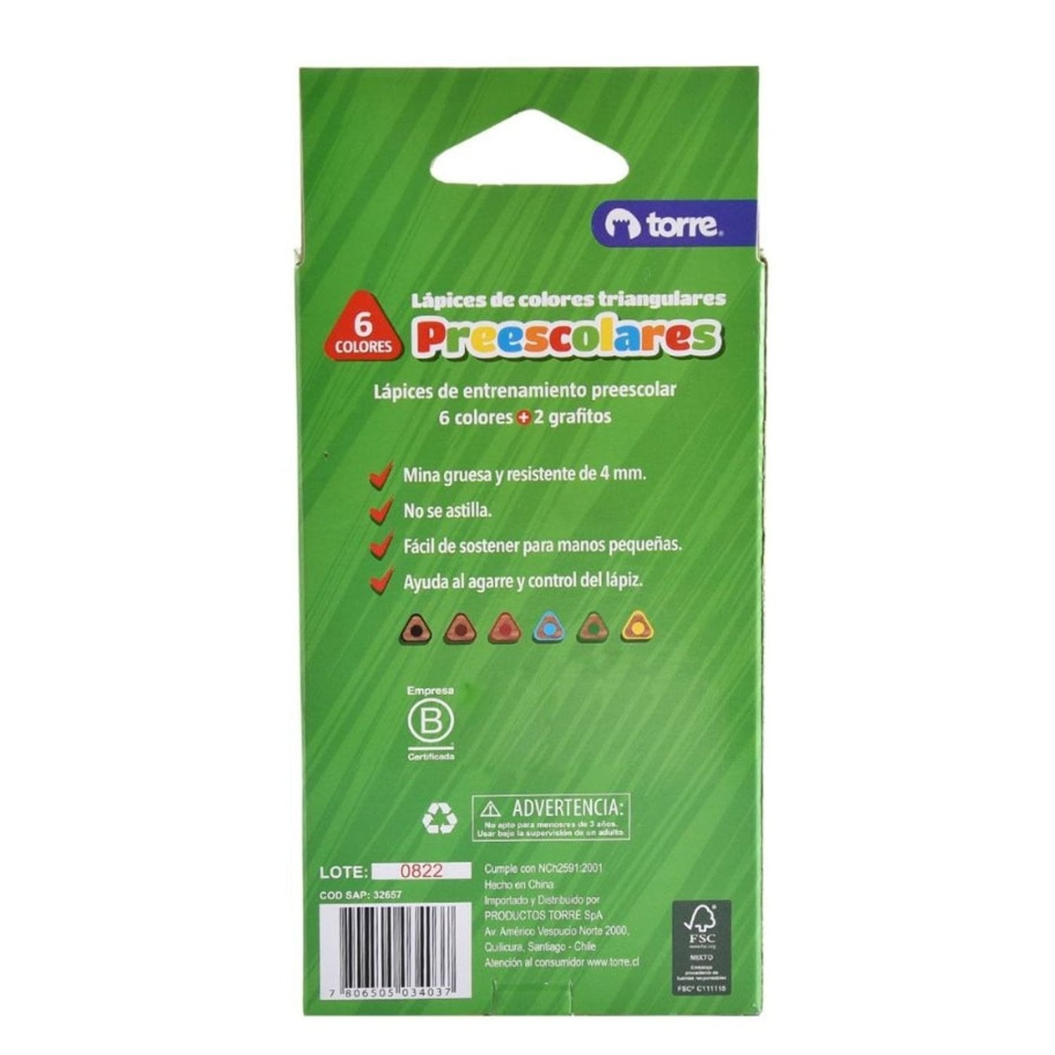 LAPICES PREESCOLAR TRIANGULARES 6 COLORES + 2 GRAFITO – TORRE - 1
