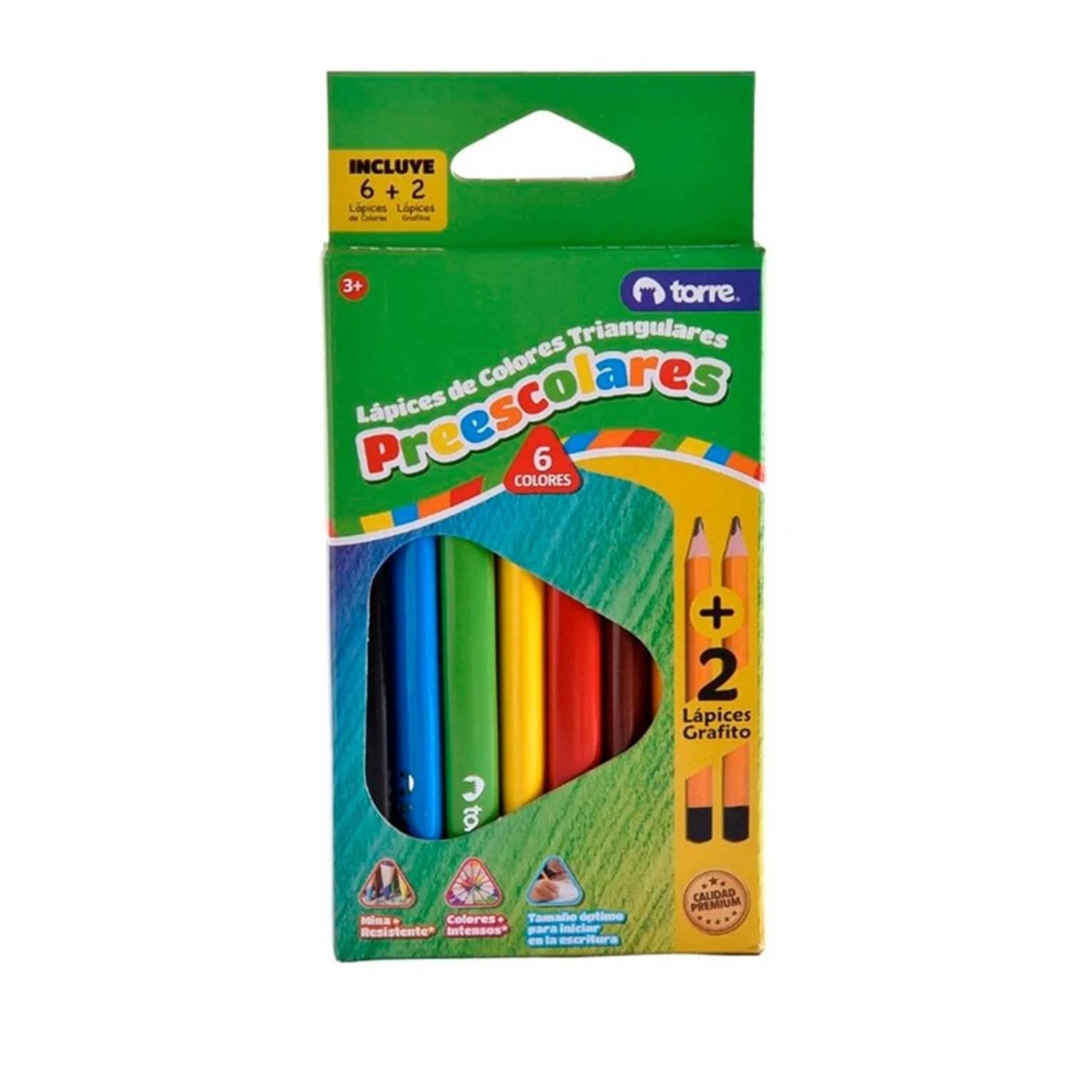 LAPICES PREESCOLAR TRIANGULARES 6 COLORES + 2 GRAFITO – TORRE - 3