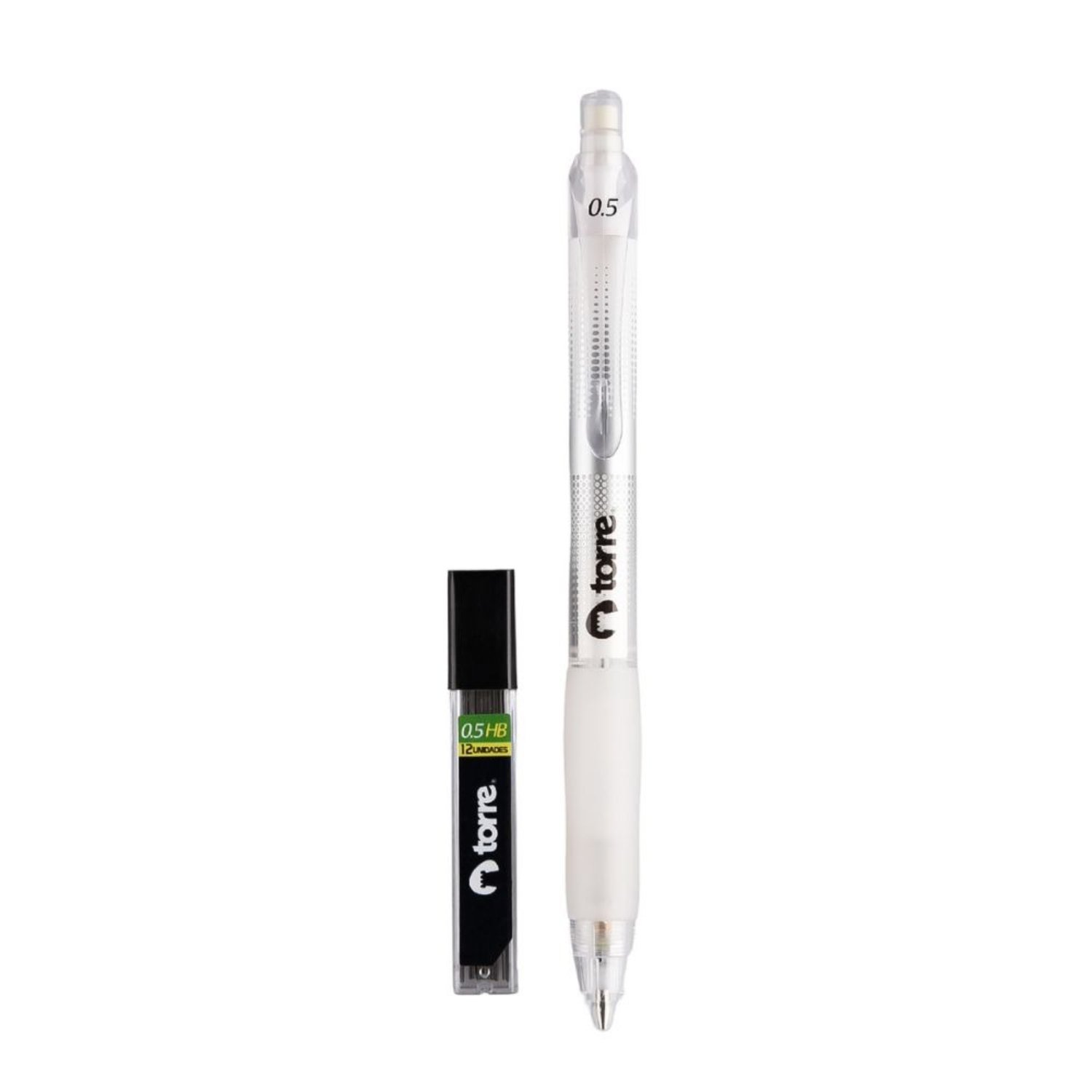 PORTAMINAS PLASTICO + MINAS 0.5 MM + LAPIZ GOMA – TORRE - 3