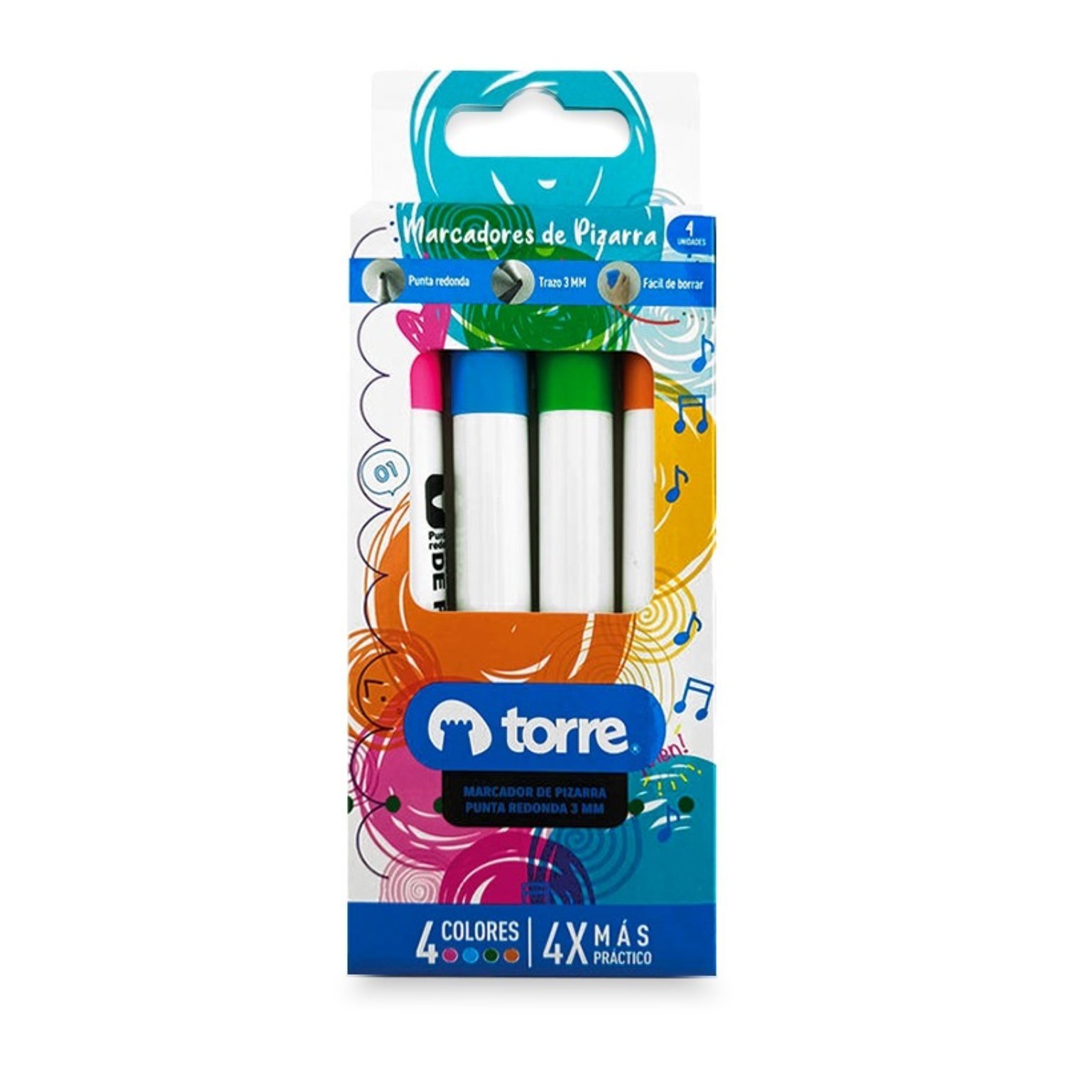 BLISTER MARCADORES DE PIZARRA PUNTA REDONDA 4 COLORES FANCY – TORRE - 3