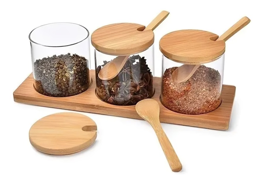SET 3 CANISTER BAMBOO CON BANDEJA GLASSO - 3