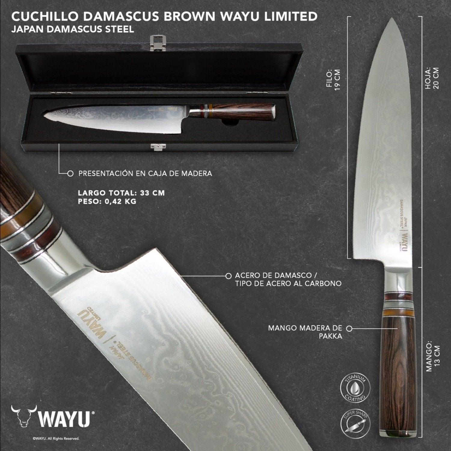 CUCHILLO DAMASCUS BROWN PAKKA WAYU LIMITED - 3