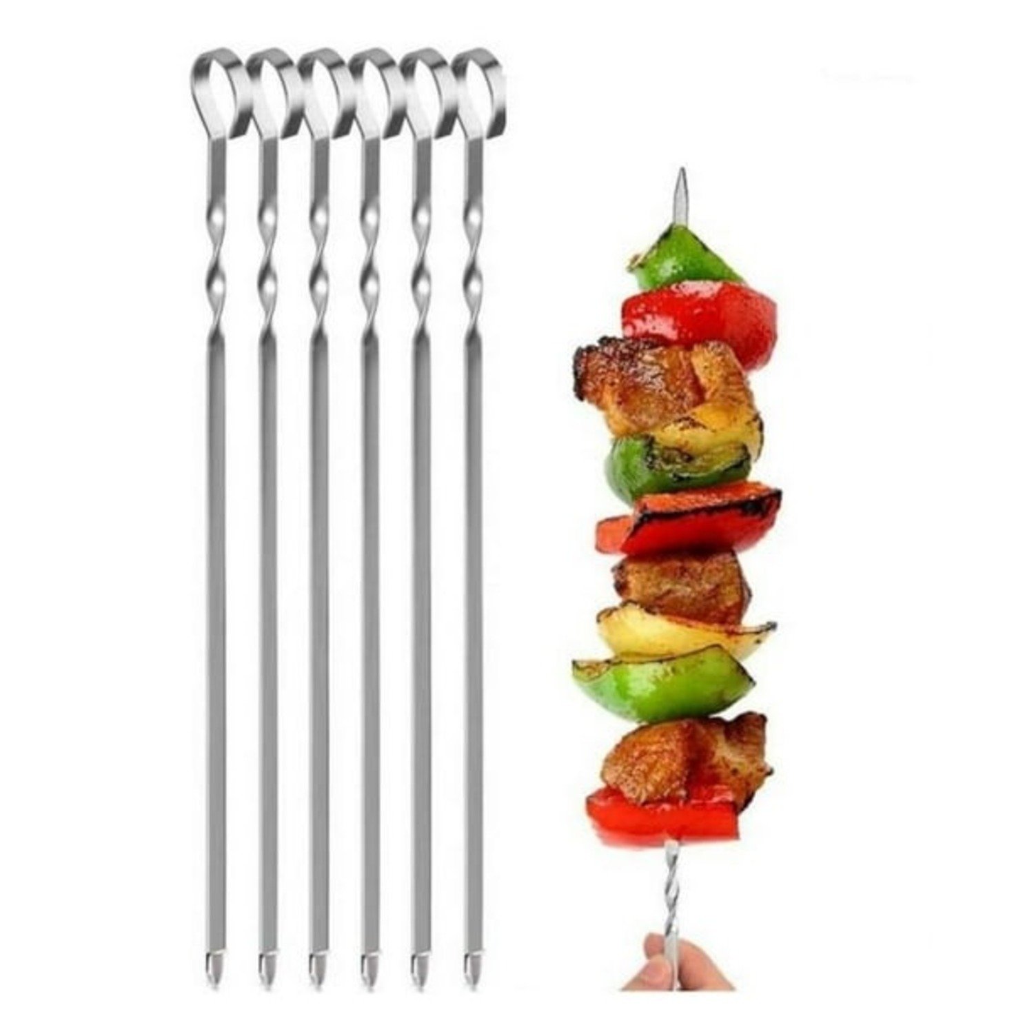 SET DE 6 PINCHOS BROCHETAS ANTICUCHO METAL DE 45 CM - 3